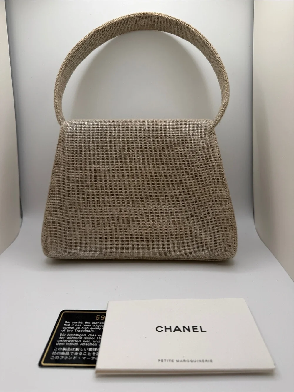 Chanel Silver Iridescent Linen Mini Top Handle Half-moon Flap SHW